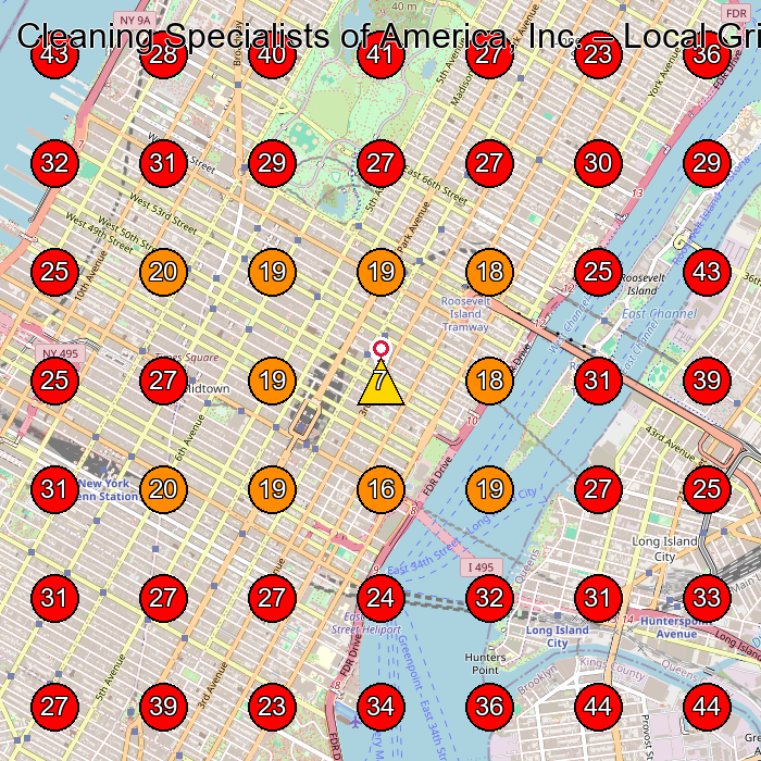 Cleaning Specialists of America, Inc. GeoGrid visibility map for Janitorial Service in New York